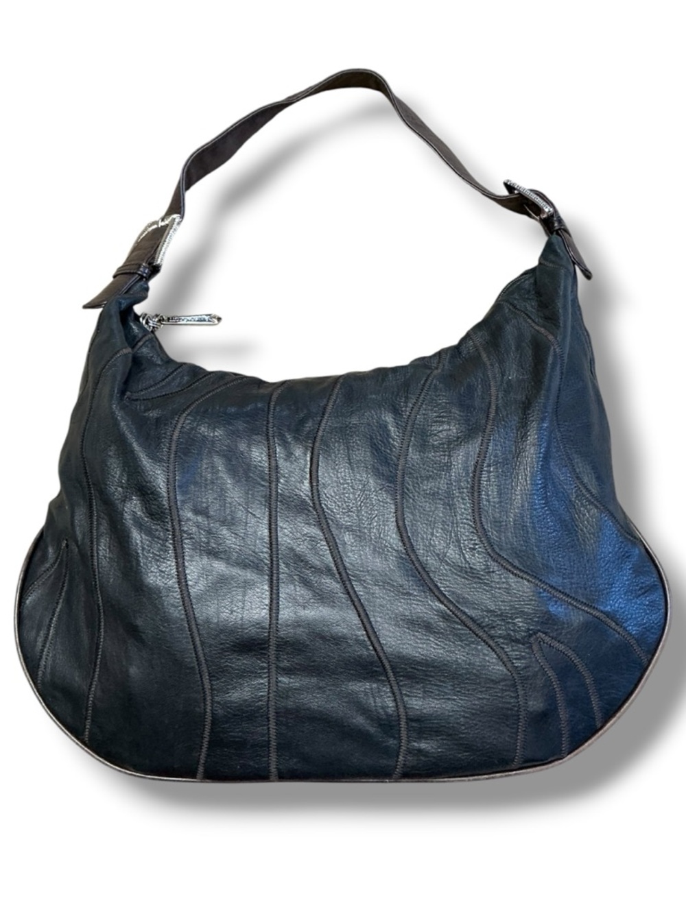 Classic Black Leather Shoulder Hobo Bag